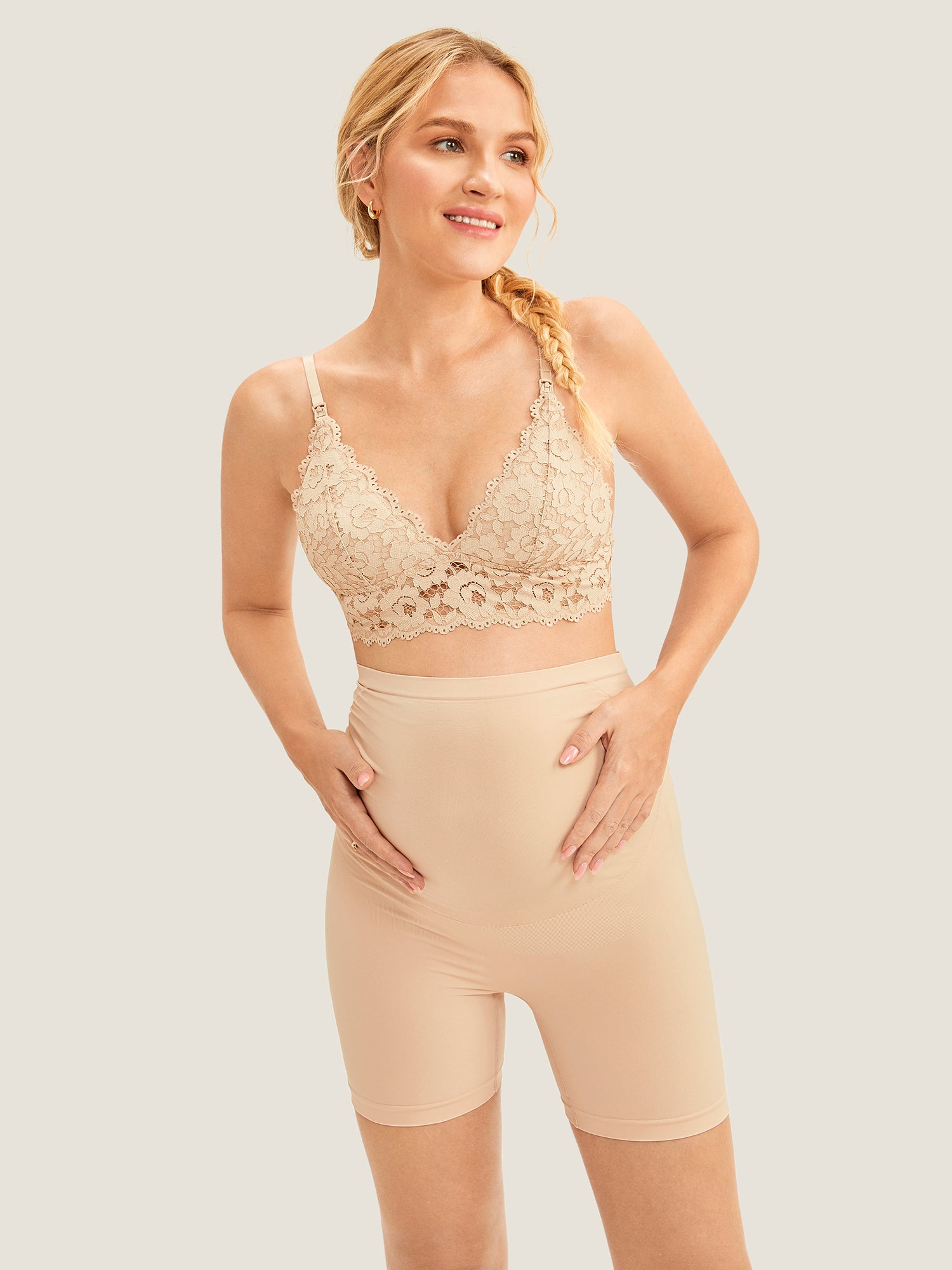 MOMANDA Women's High Waist Shapewear Maternity Shorts|Seamless Cashew