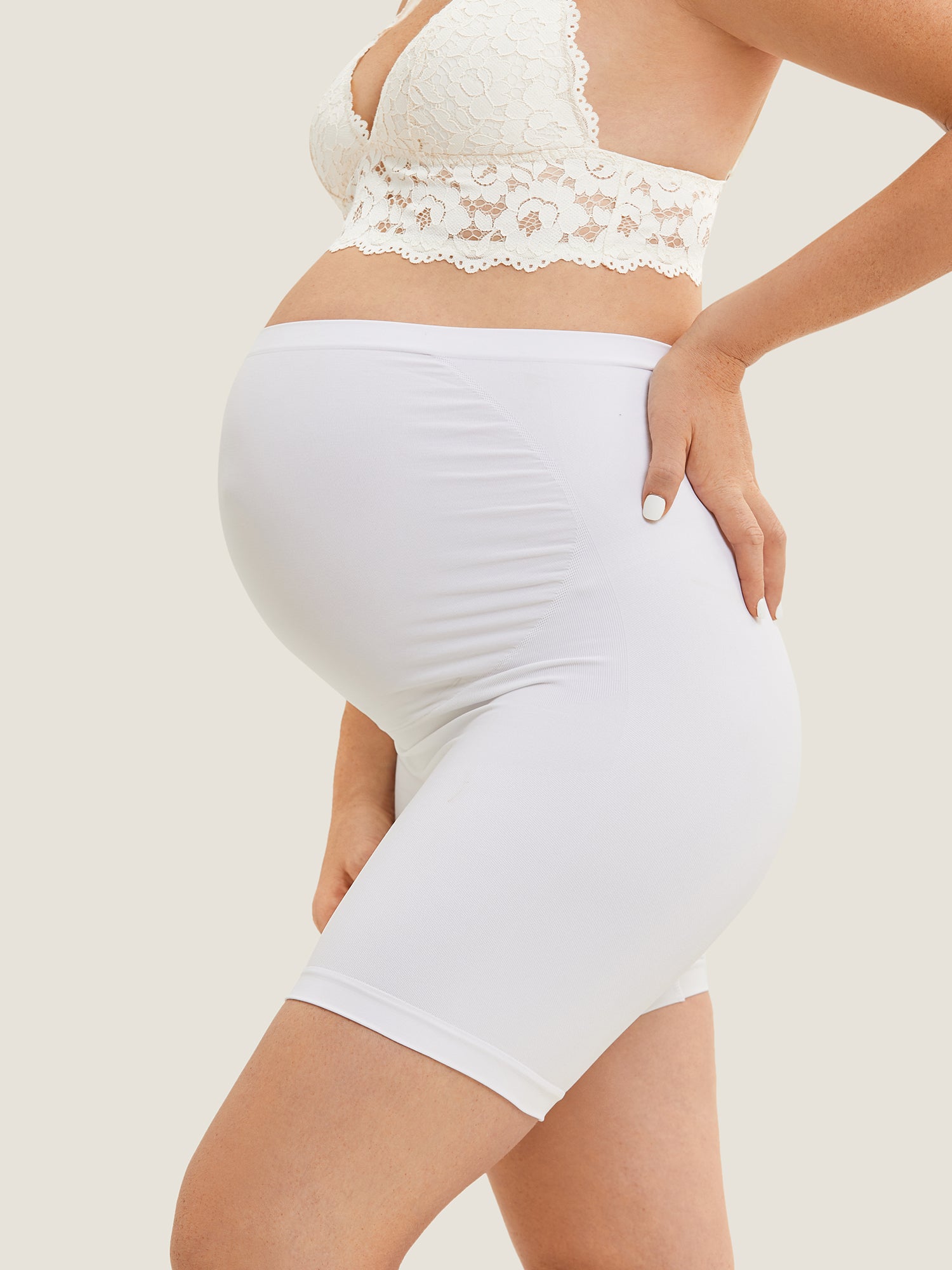 MOMANDA Women's High Waist Shapewear Maternity Shorts|Seamless White