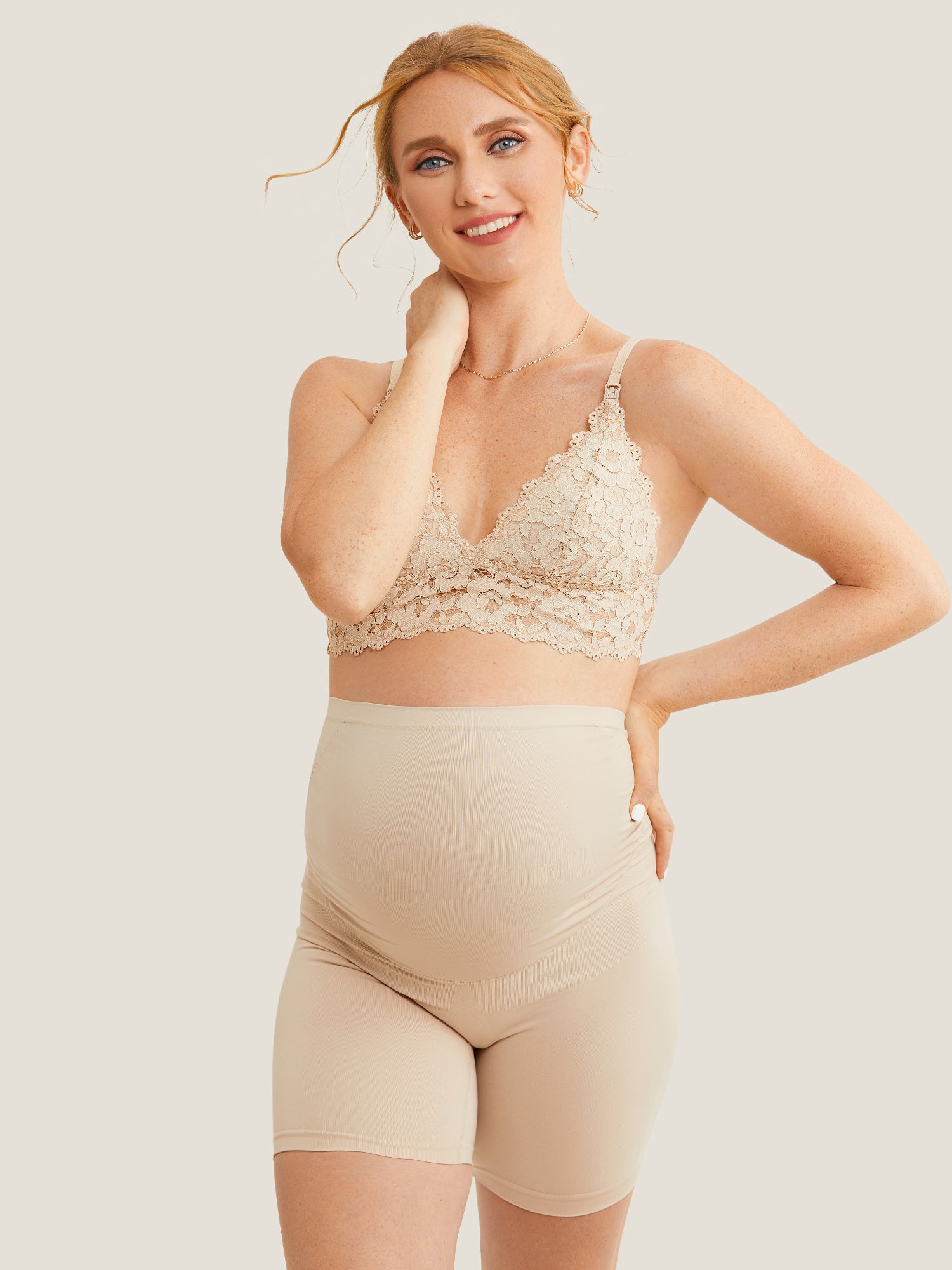MOMANDA Women's High Waist Shapewear Maternity Shorts|Seamless White
