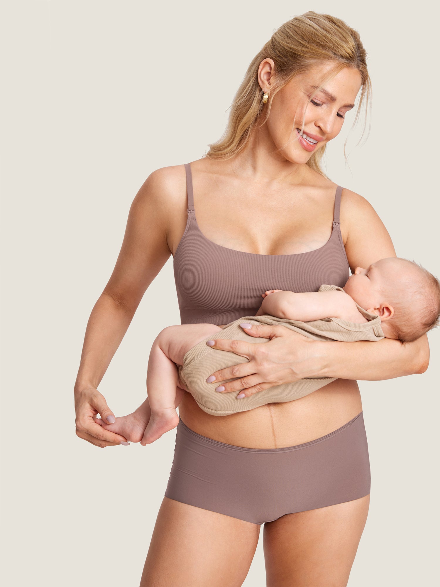 MOMANDA Women's Ribbed Scoop Nursing Bralette Brown Purple