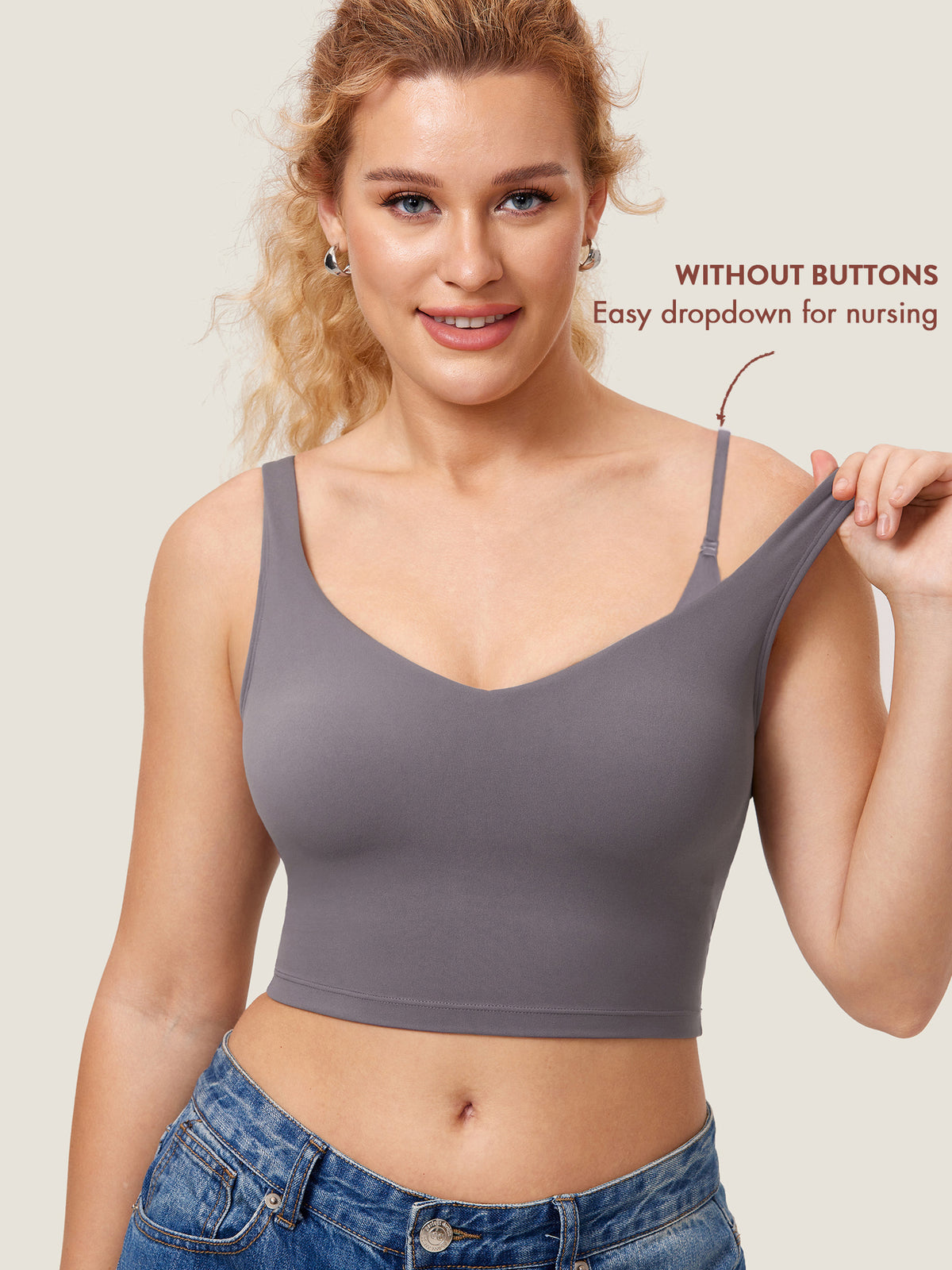 MOMANDA Women's Natrelax® Nursing Crop Tank Top - V Neck Tornado @model_info:MOMRS1