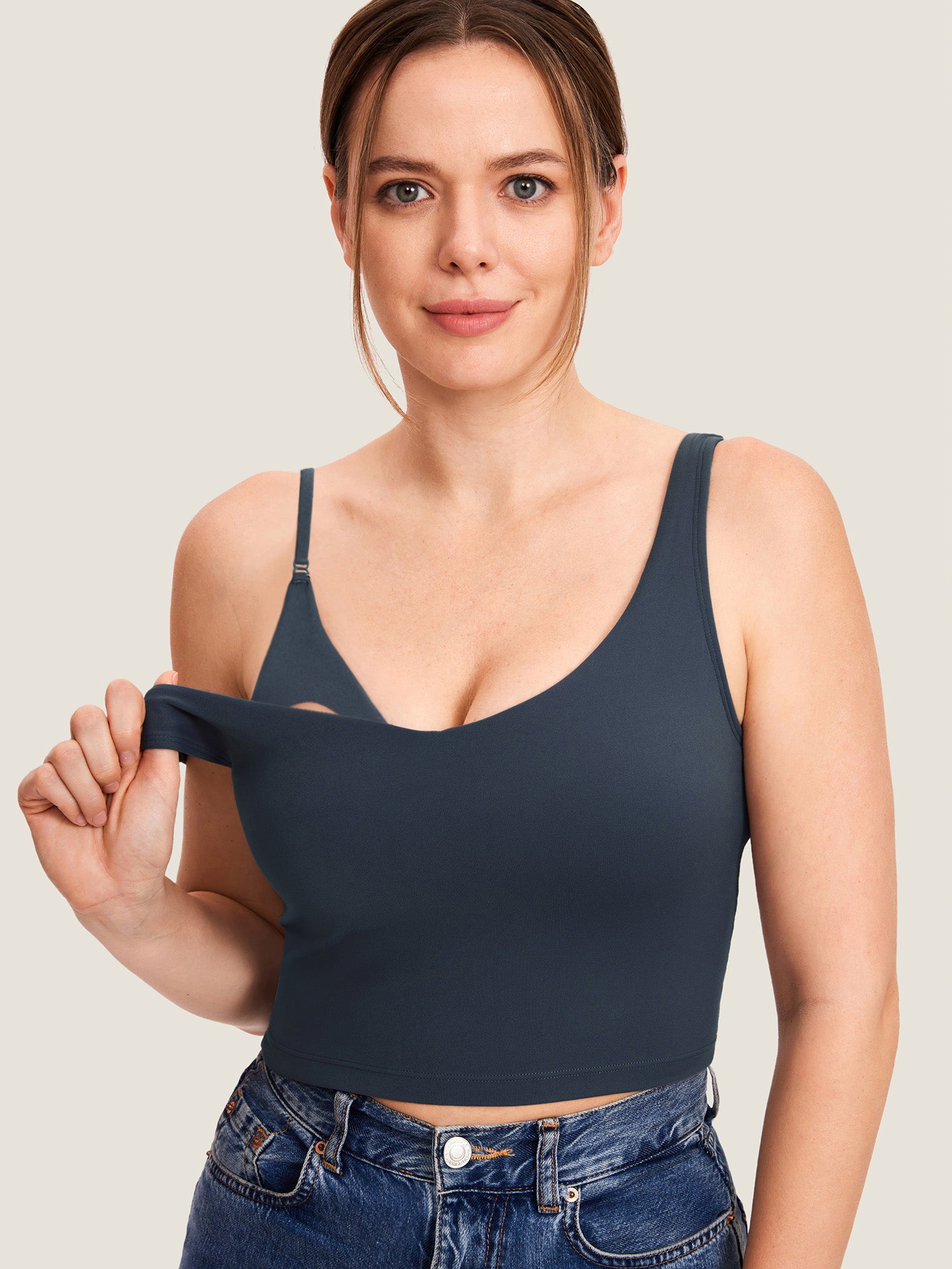MOMANDA Women's Natrelax® Nursing Crop Tank Top - V Neck Twilight Blue