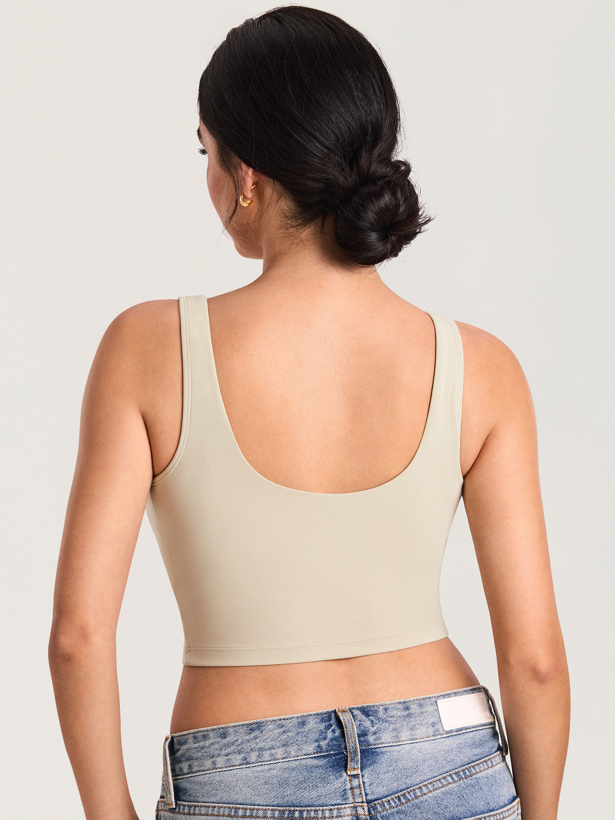 MOMANDA Women's Natrelax® Nursing Crop Tank Top - V Neck Mojave Tan @model_info:MOMRB6