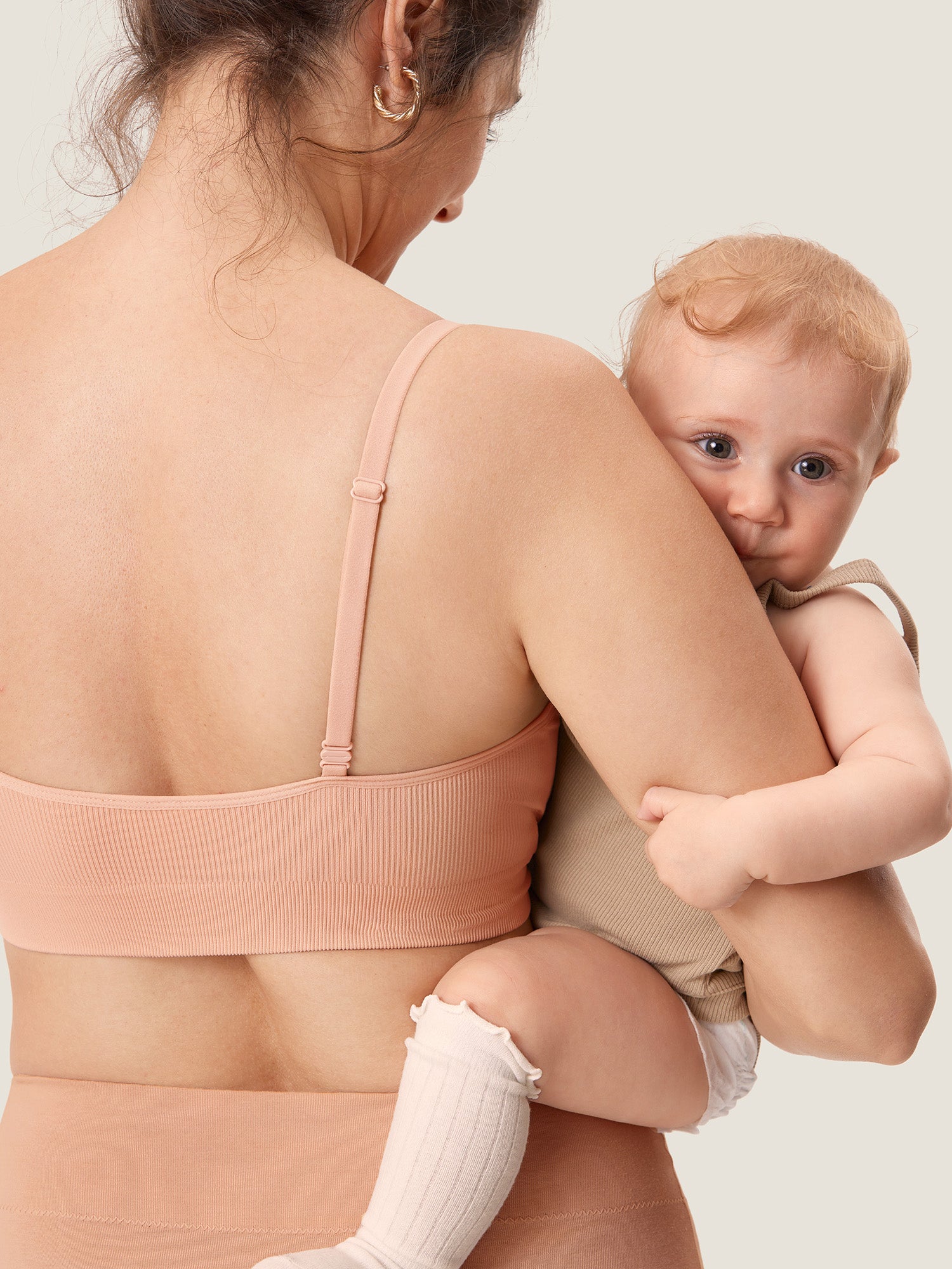 MOMANDA Women's Ribbed Scoop Nursing Bralette Hazelnut