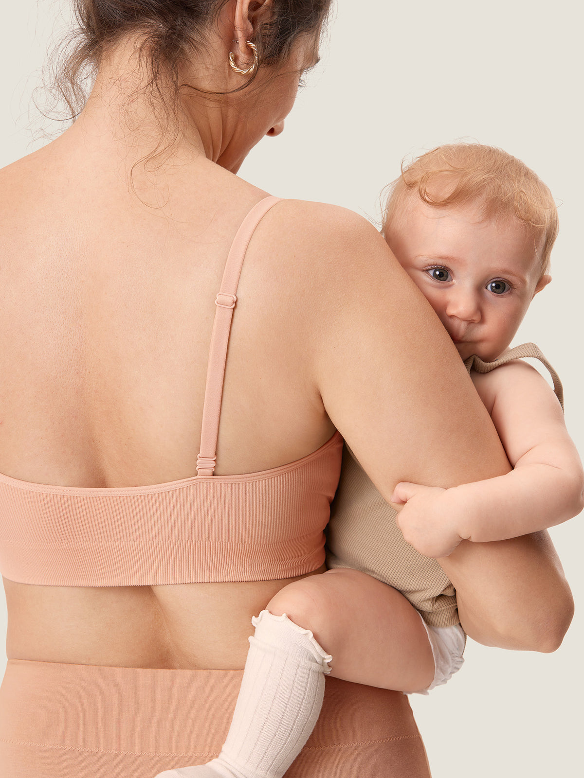 MOMANDA Women's Ribbed Scoop Nursing Bralette Grapefruit Orange @model_info:Nursing