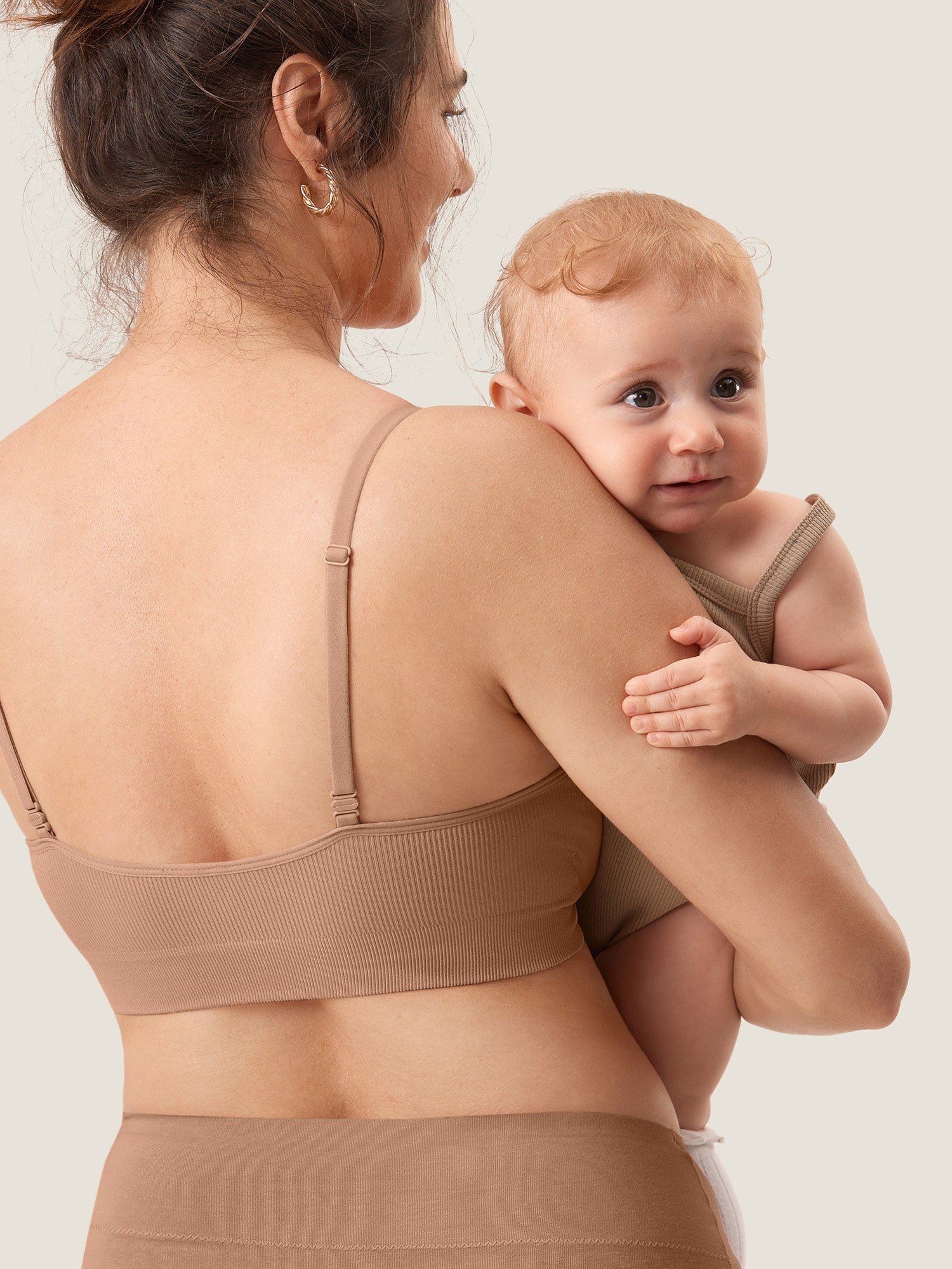 MOMANDA Women's Ribbed Scoop Nursing Bralette Warm Beige