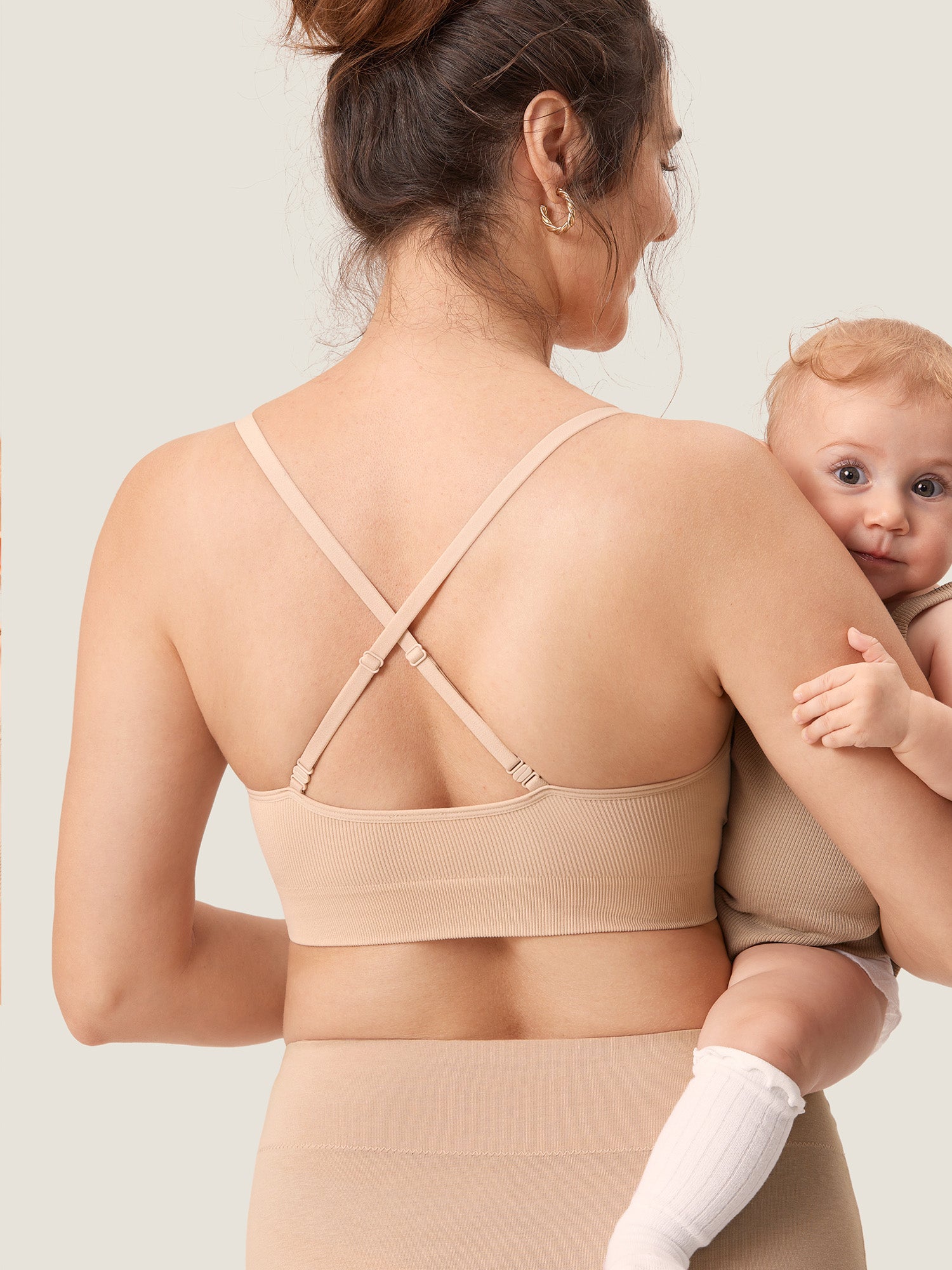 MOMANDA Women's Ribbed Scoop Nursing Bralette Beige