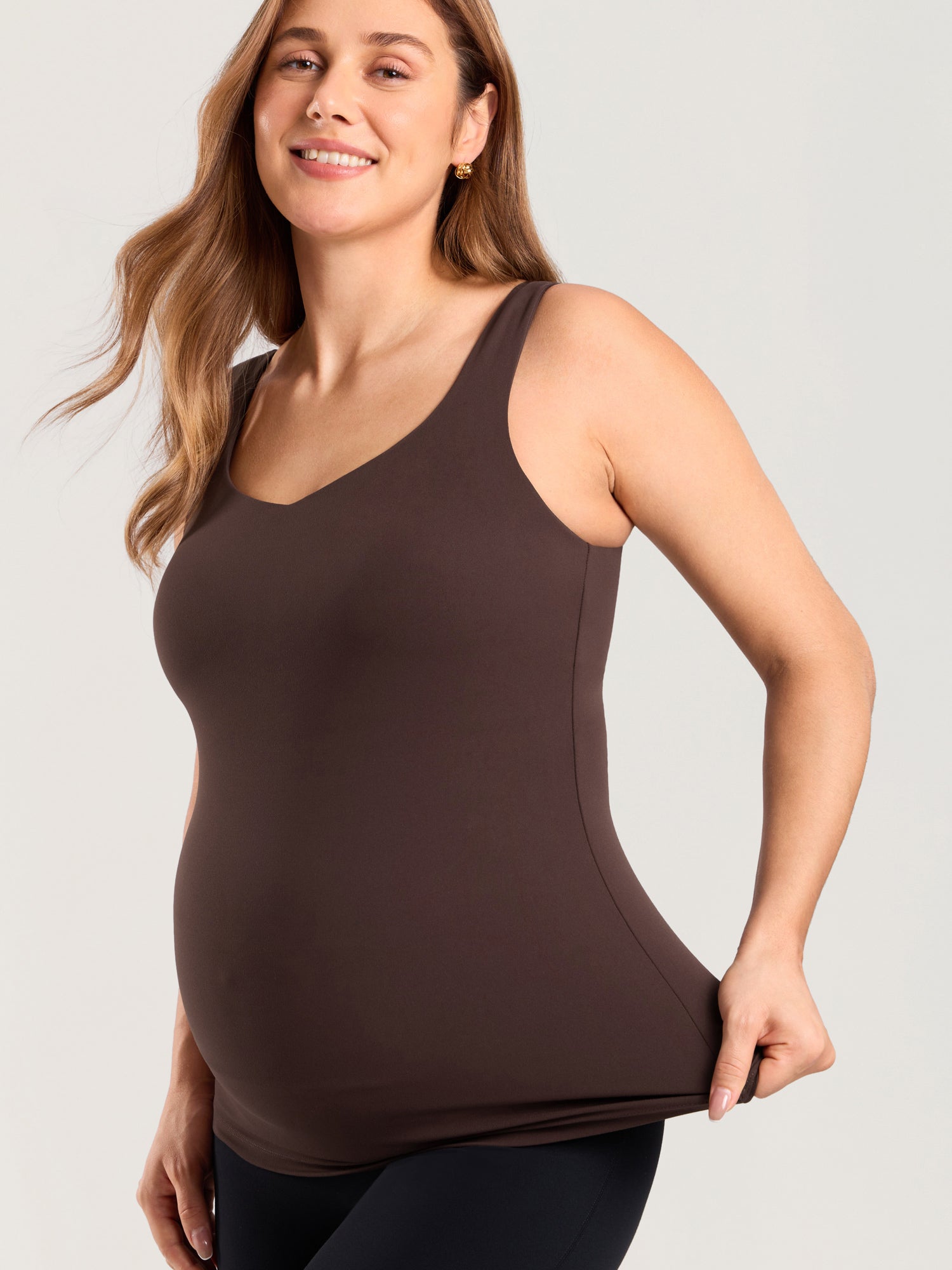 MOMANDA Naterlax® V Neck Nursing Tank Top Hot Fudge Brown