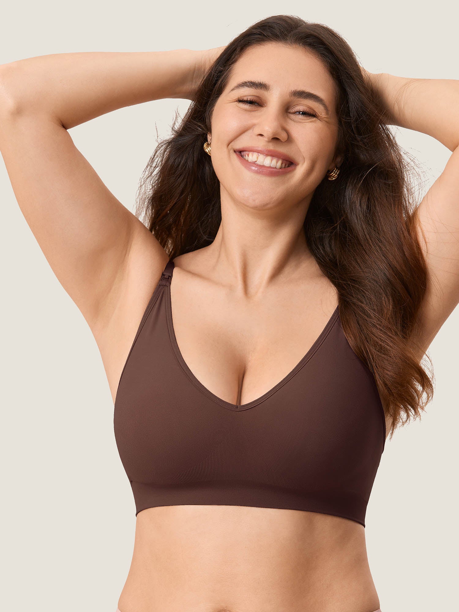 MOMANDA Women's Seamless Soft Knit Nursing Bra Hazelnut