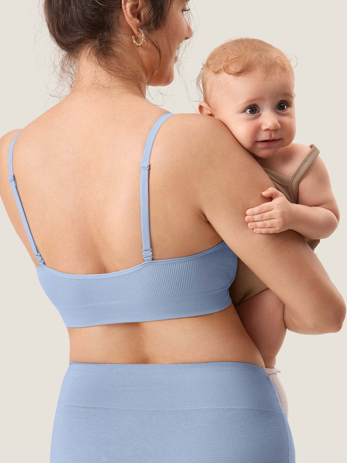 MOMANDA Women's Ribbed Scoop Nursing Bralette Moonlight Blue @model_info:M2
