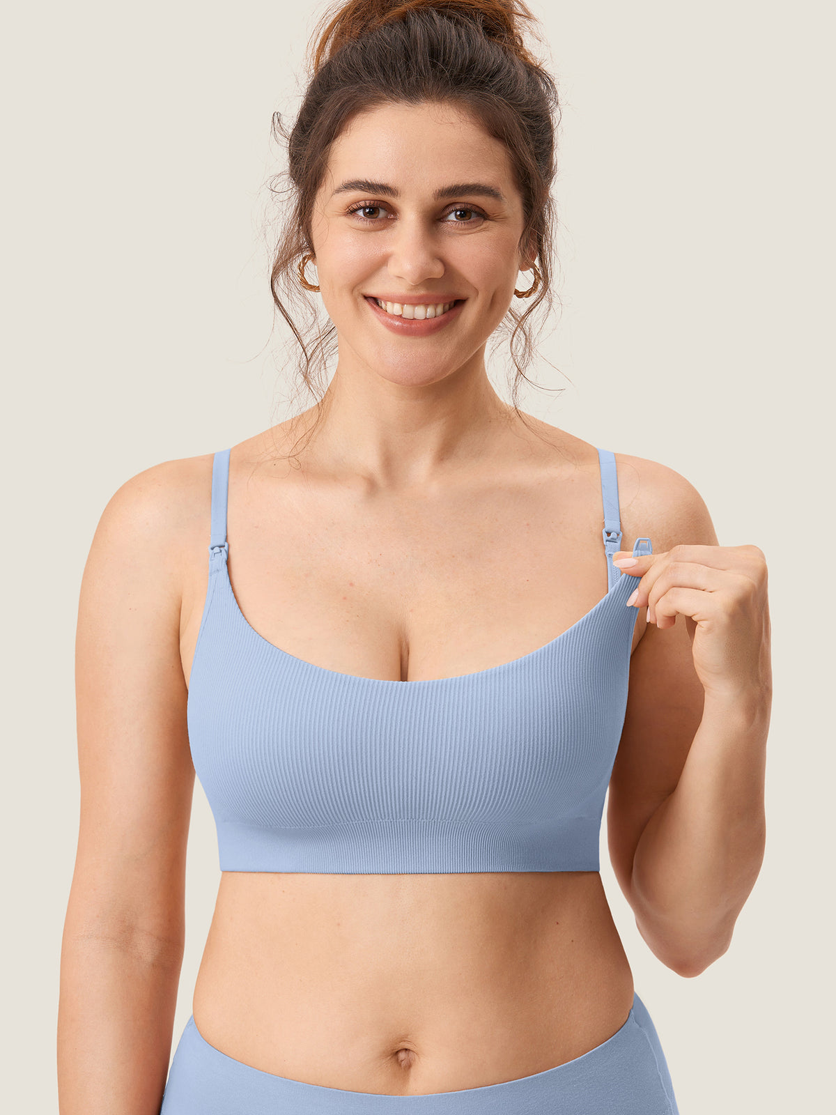 MOMANDA Women's Ribbed Scoop Nursing Bralette Moonlight Blue @model_info:M3