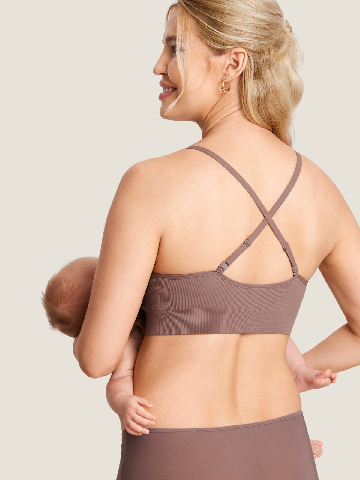 MOMANDA Women's Ribbed Scoop Nursing Bralette Brown Purple @model_info:N3