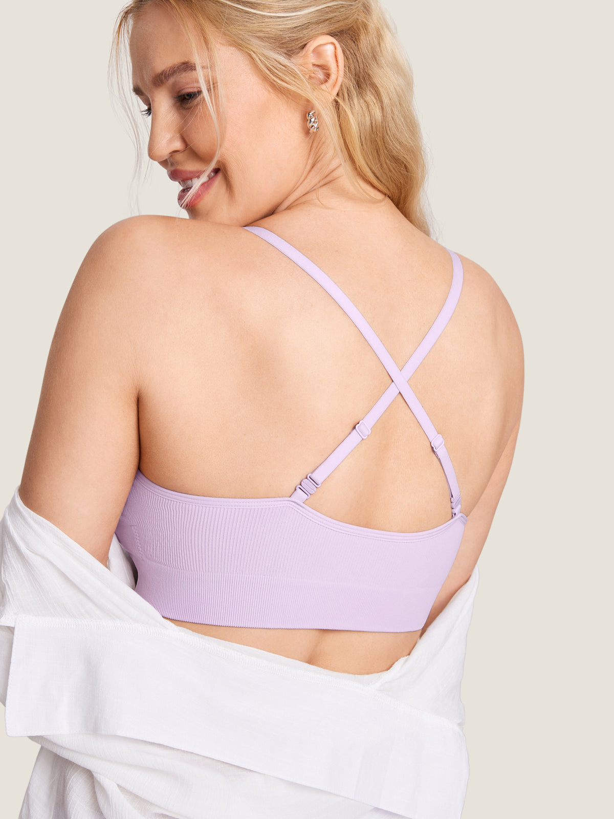 MOMANDA Women's Ribbed Scoop Nursing Bralette Orchid Hush @model_info:N3