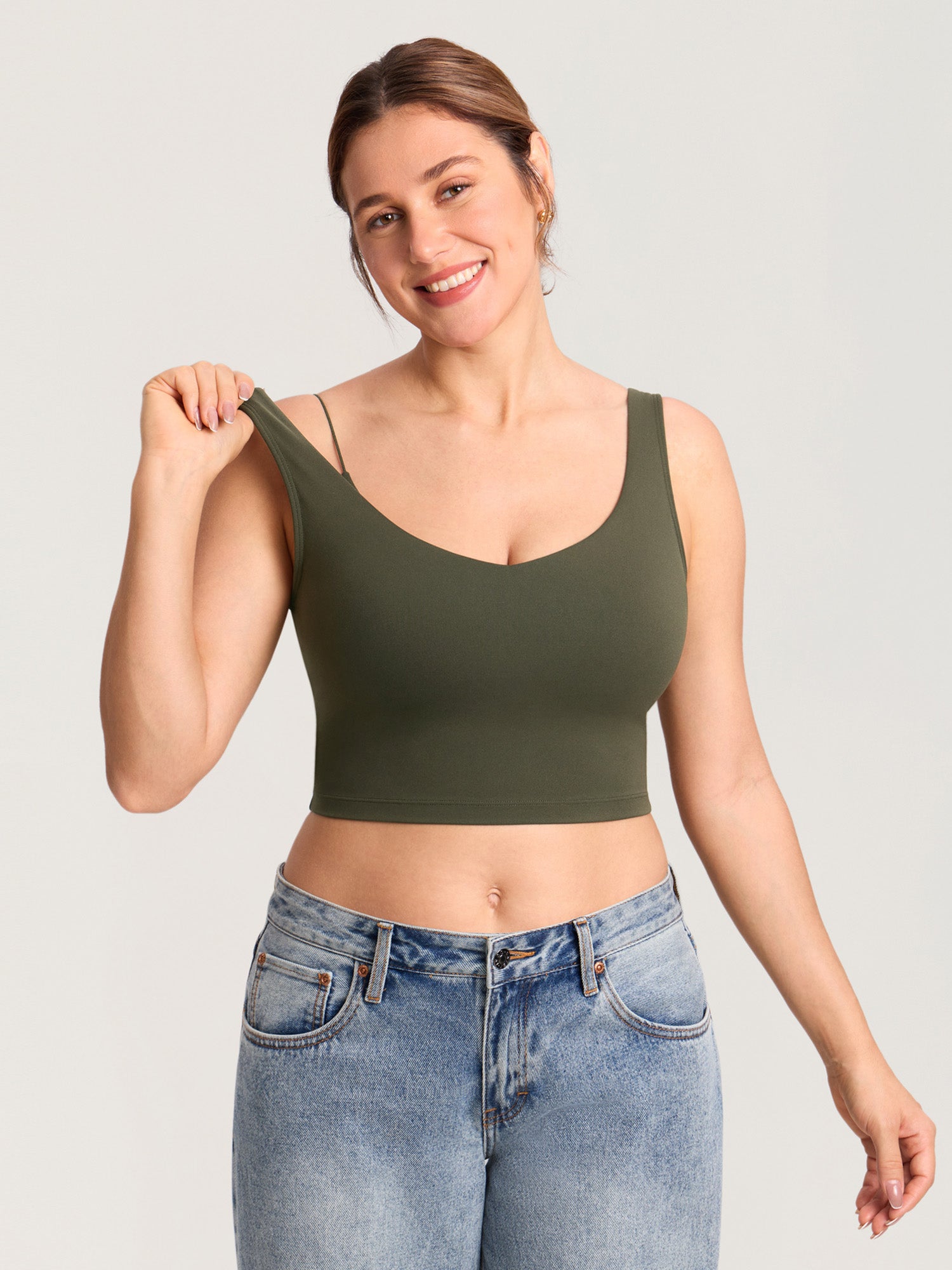 MOMANDA Women's Natrelax® Nursing Crop Tank Top - V Neck Olive Green