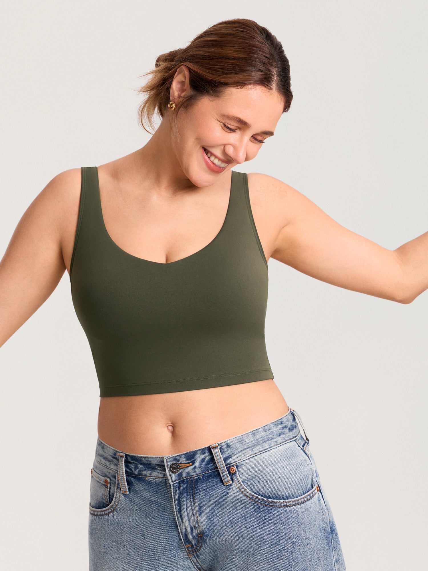 MOMANDA Women's Natrelax® Nursing Crop Tank Top - V Neck Olive Green