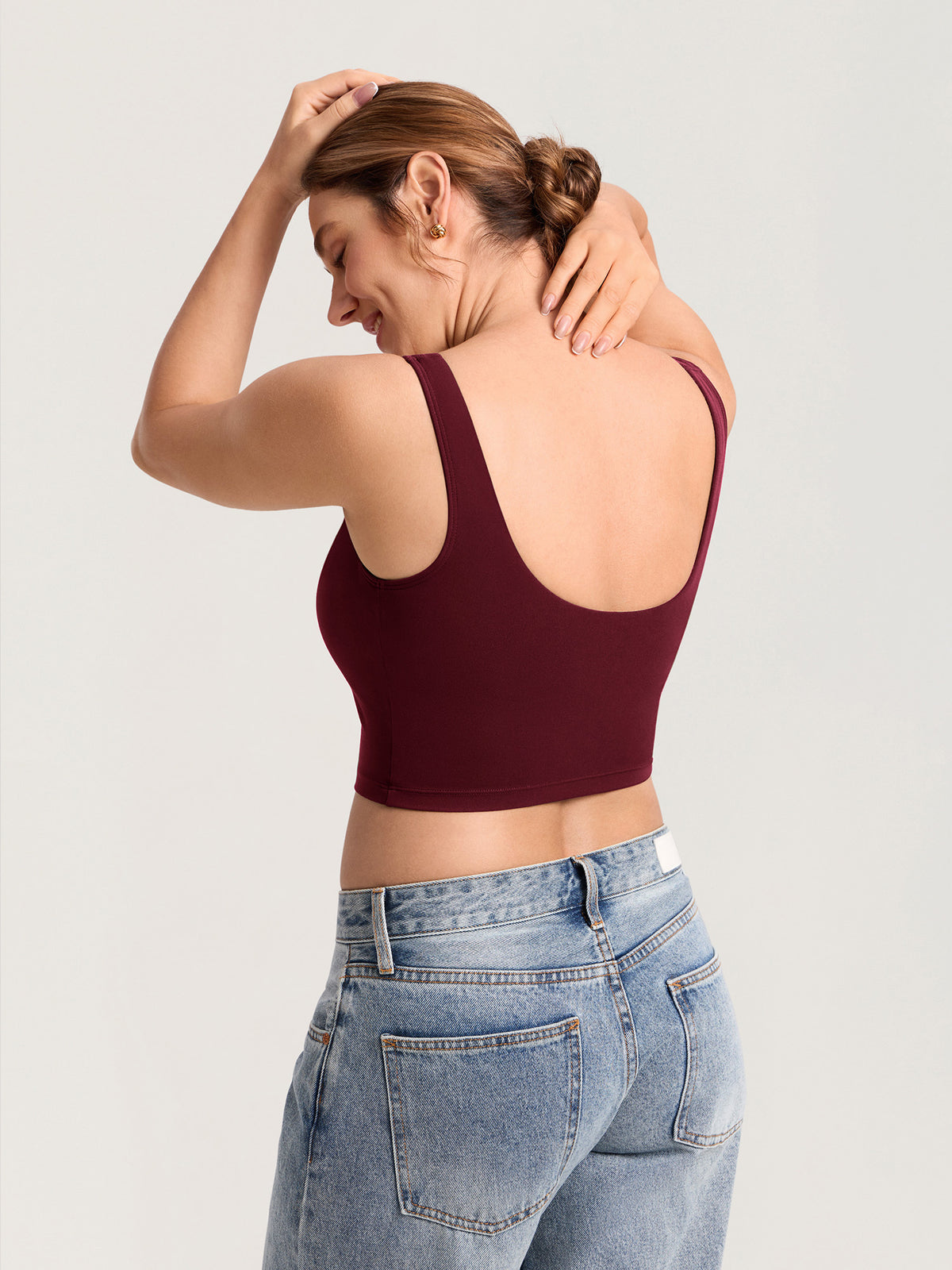 MOMANDA Women's Natrelax® Nursing Crop Tank Top - V Neck Red Merlot @model_info:MOM3