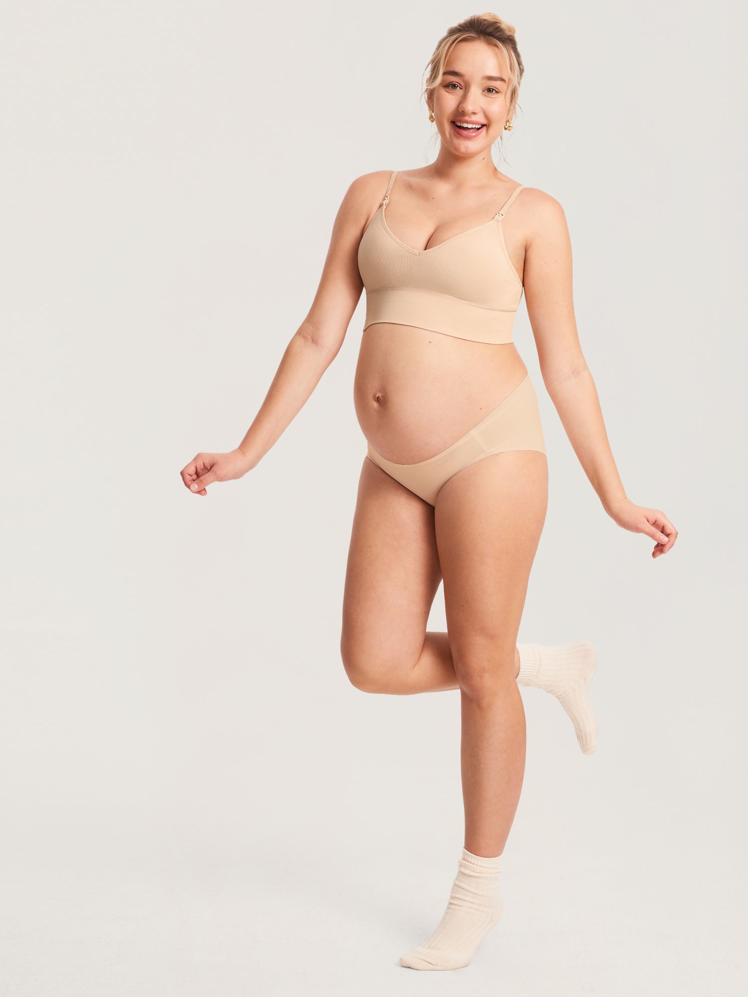 MOMANDA Women's Ribbed V Neck Nursing Bralette Beige