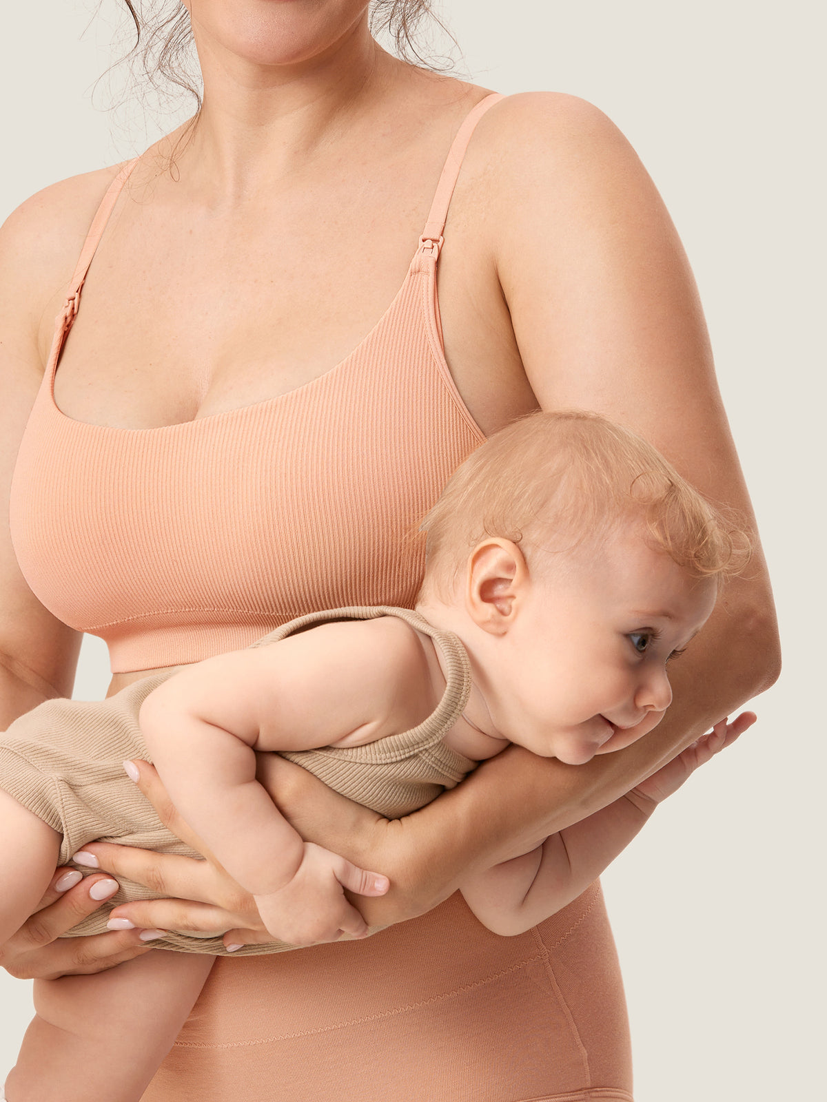 MOMANDA Women's Ribbed Scoop Nursing Bralette Grapefruit Orange @model_info:Nursing