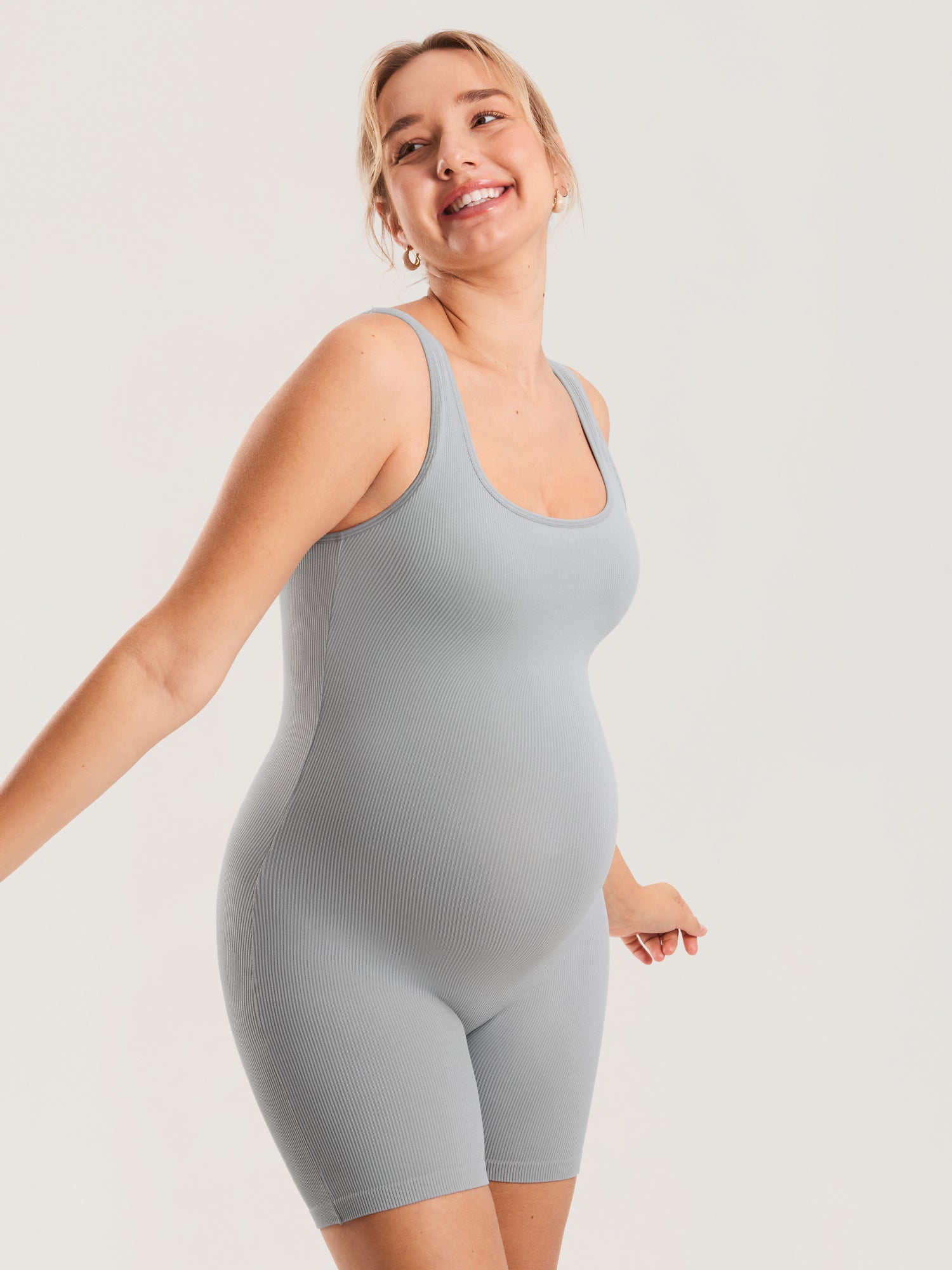 Ribbed Square Neck Maternity Romper