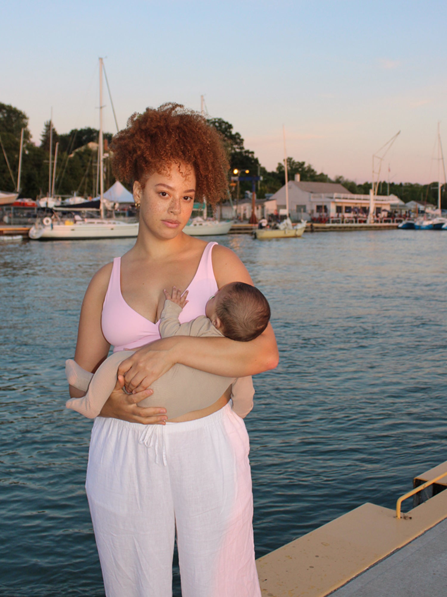 MOMANDA Natrelax® Crossover Nursing Crop Tank Top Moonlight Blue