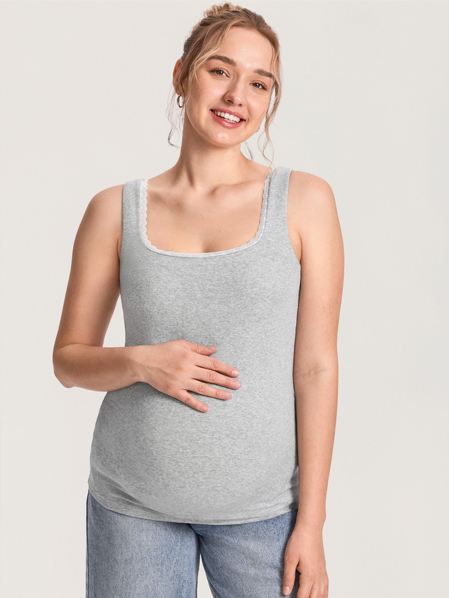 Cotton Rib Lace Trim Maternity Tank Top