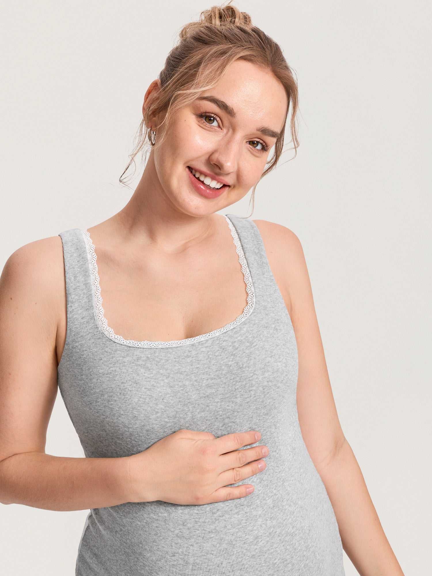 Cotton Rib Lace Trim Maternity Tank Top
