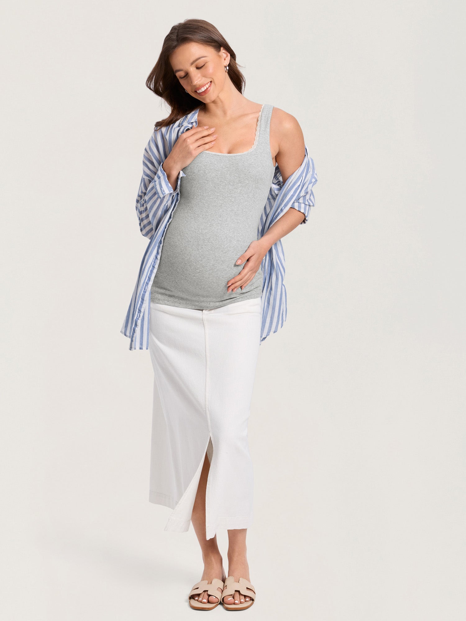 Cotton Rib Lace Trim Maternity Tank Top