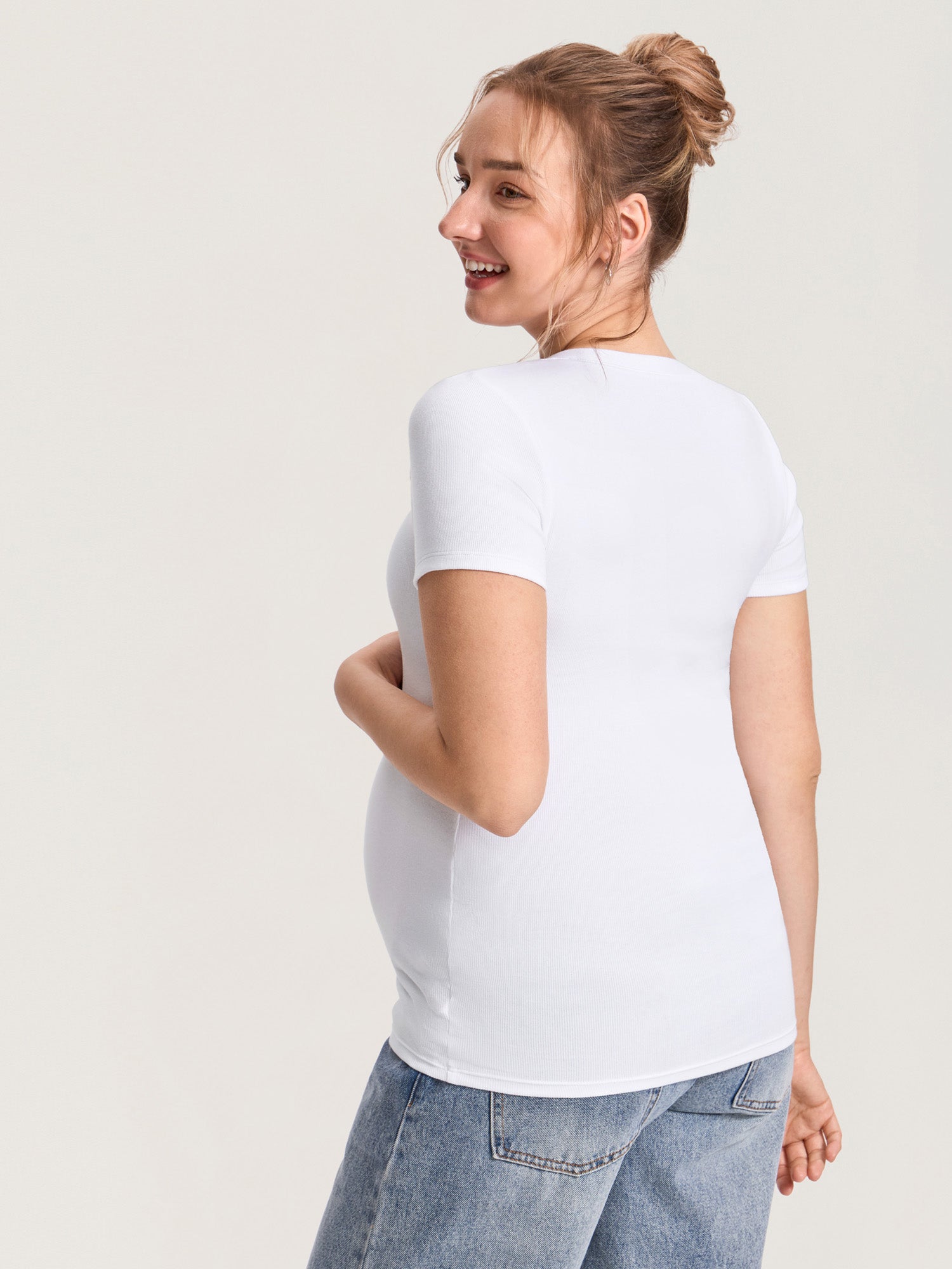 Cotton Rib Henley Maternity Short Sleeve Shirts