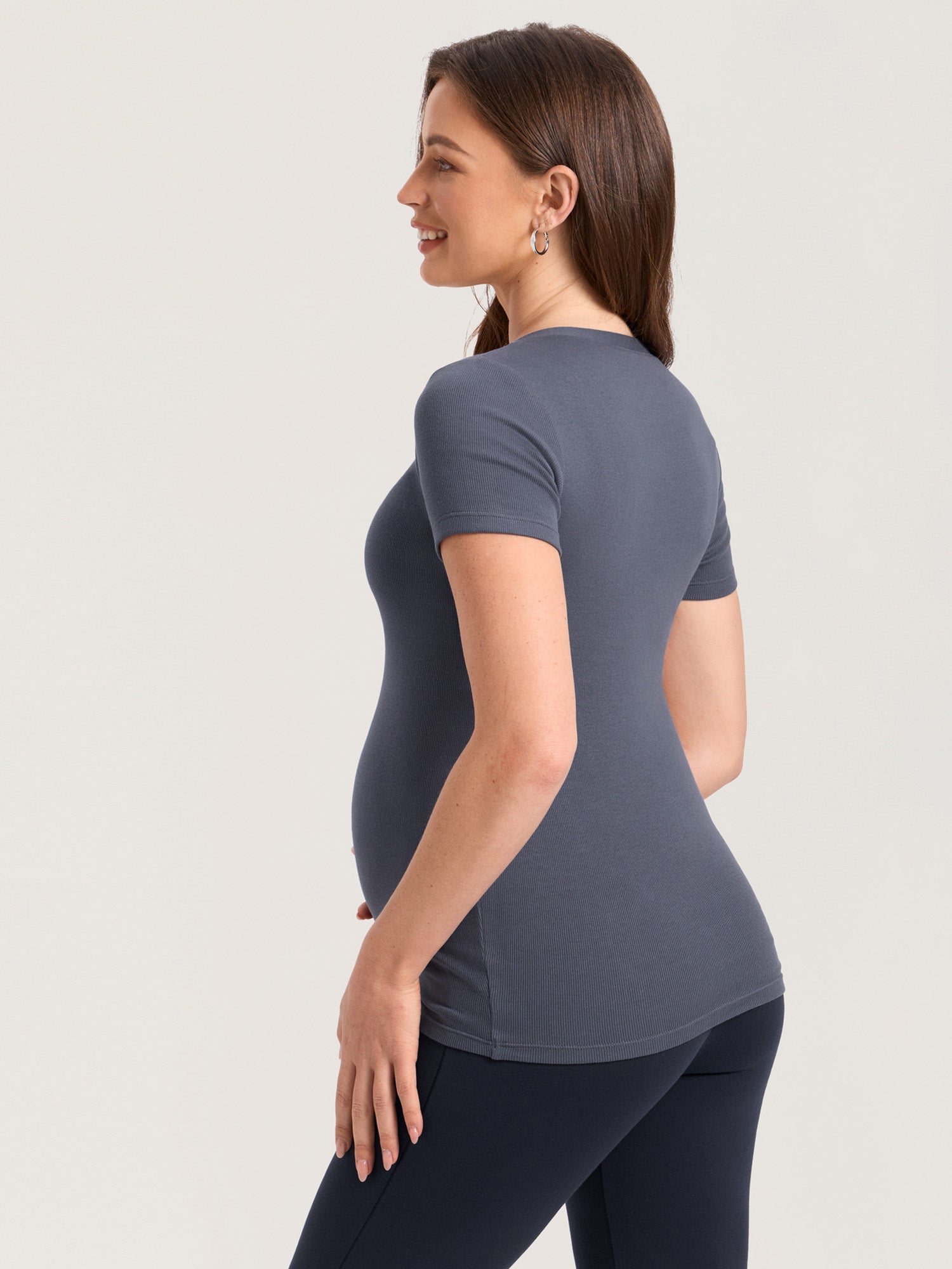 Cotton Rib Henley Maternity Short Sleeve Shirts