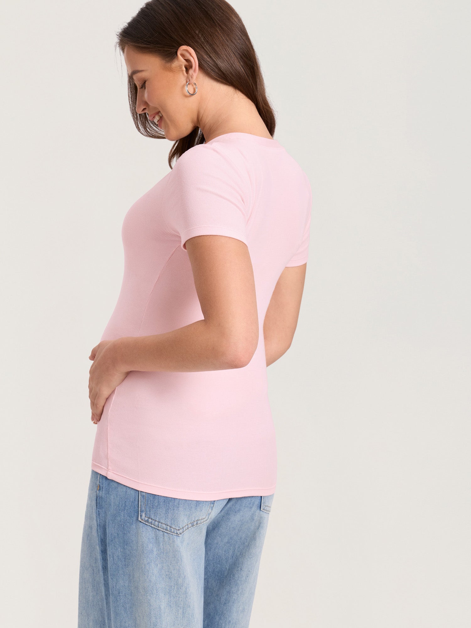 Cotton Rib Henley Maternity Short Sleeve Shirts